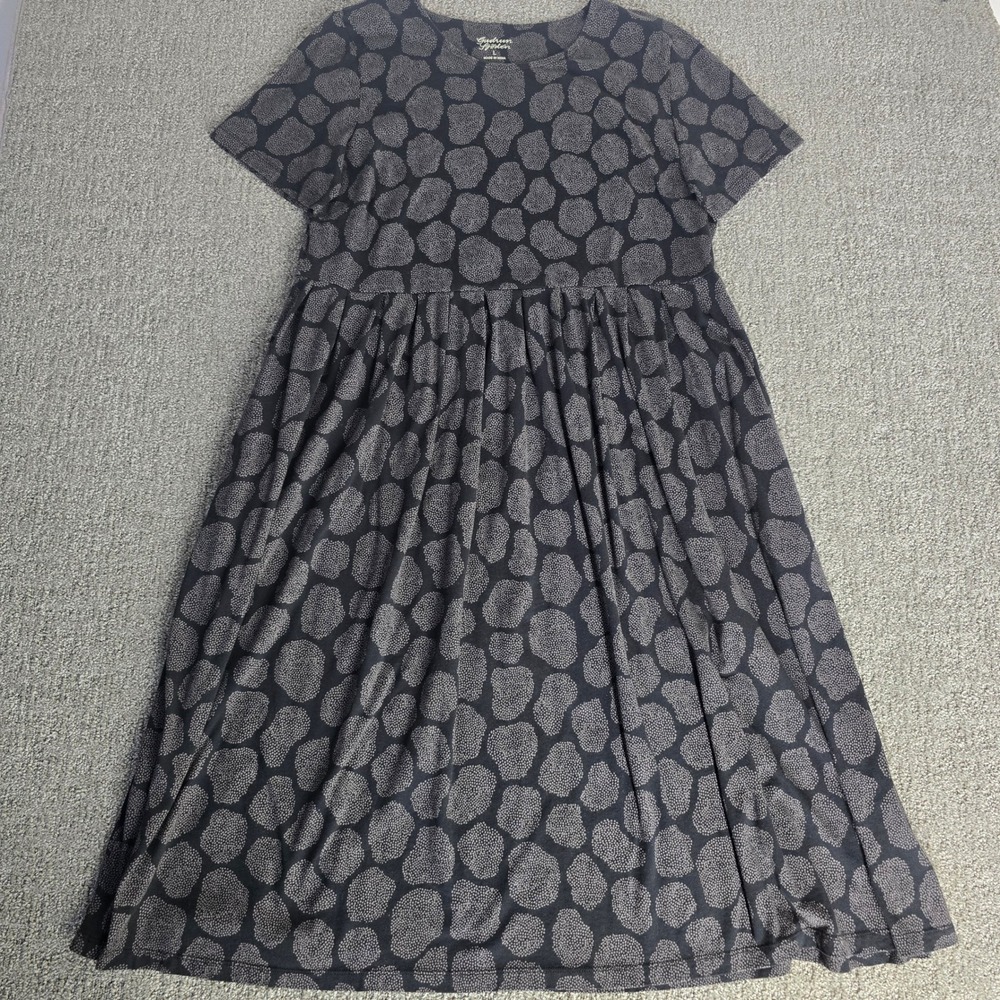 Gudrun Sjoden L Organic Cotton Black Gray Circle Print Midi Dress Nordic Boho
